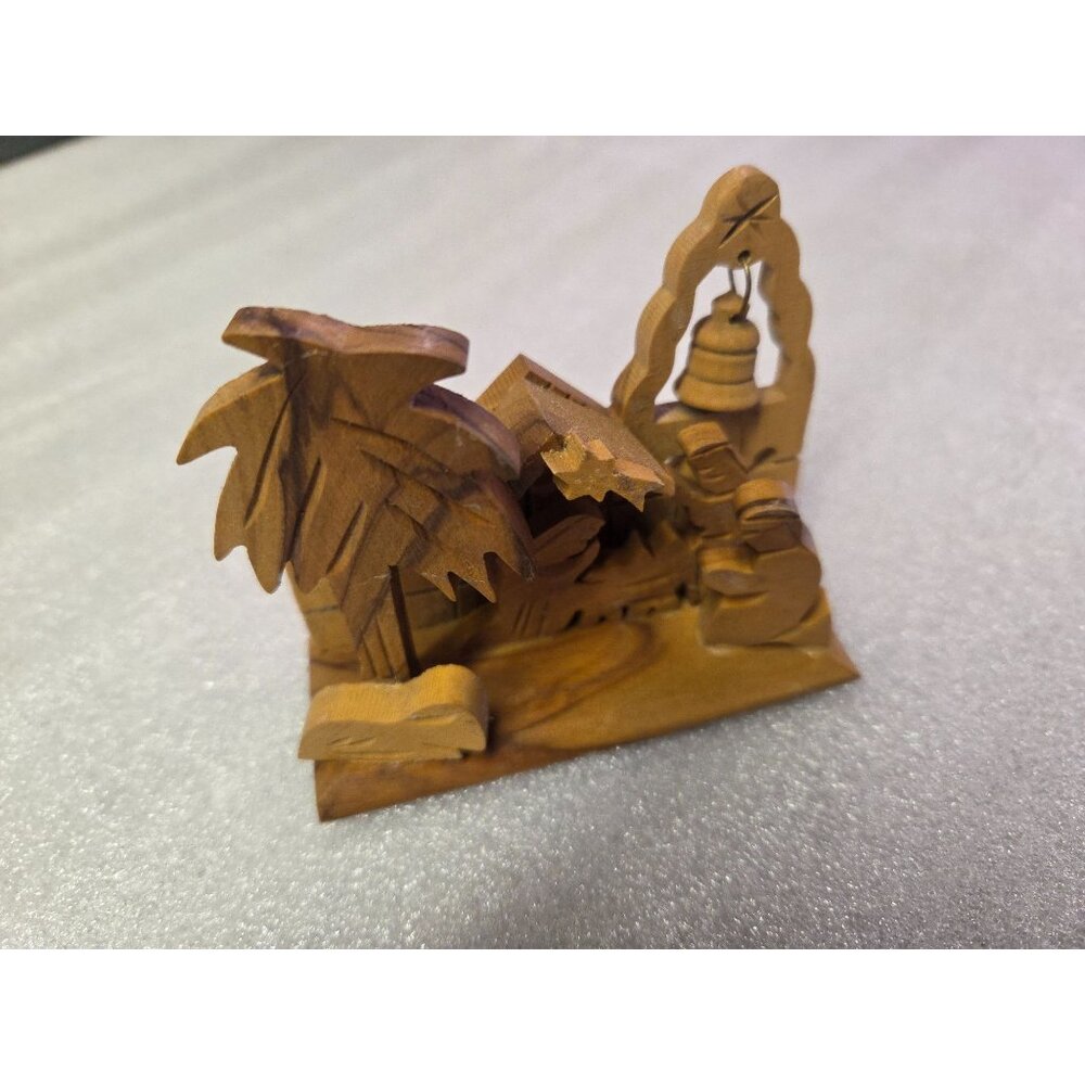 Hand Carved Olive Wood Manger Nativity Scene Israel 2021 Bell Christmas